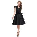 Grace Karin en gros Coton à manches longues en coton Collar noir Deep V Neck Vintage 1950 robe CL6087-1